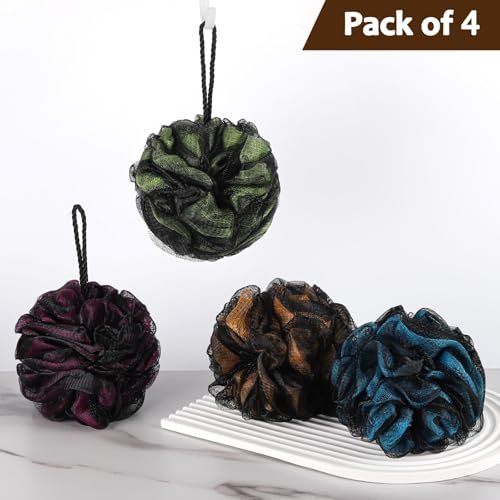 75g Large Loofah Bath Sponge Pouf - Exfoliating Body Scrubber Ball, Pack of 4 - Mixed Colors Avelisse