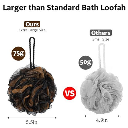 75g Large Loofah Bath Sponge Pouf - Exfoliating Body Scrubber Ball, Pack of 4 - Mixed Colors Avelisse