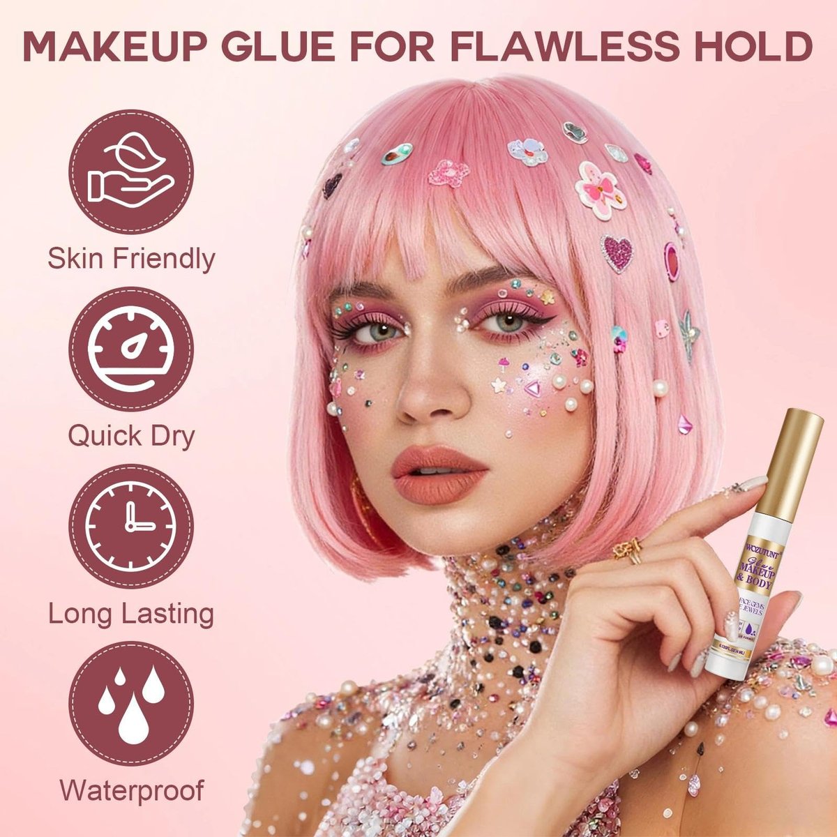 3-Pack Transparent Face Makeup Glue for Rhinestones, Waterproof Body Glue for Cosplay, Wig, Eyelashes & Hair Gems – Gentle Skin Adhesive for Women - görsel 7