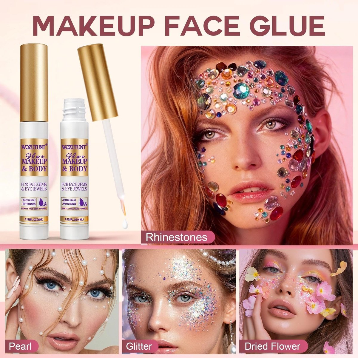3-Pack Transparent Face Makeup Glue for Rhinestones, Waterproof Body Glue for Cosplay, Wig, Eyelashes & Hair Gems – Gentle Skin Adhesive for Women - görsel 5