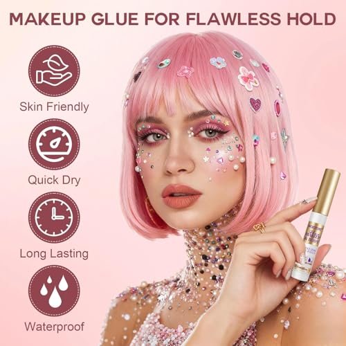 3-Pack Transparent Face Makeup Glue for Rhinestones, Waterproof Body Glue for Cosplay, Wig, Eyelashes & Hair Gems – Gentle Skin Adhesive for Women - görsel 8