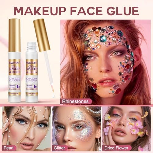 3-Pack Transparent Face Makeup Glue for Rhinestones, Waterproof Body Glue for Cosplay, Wig, Eyelashes & Hair Gems – Gentle Skin Adhesive for Women - görsel 6