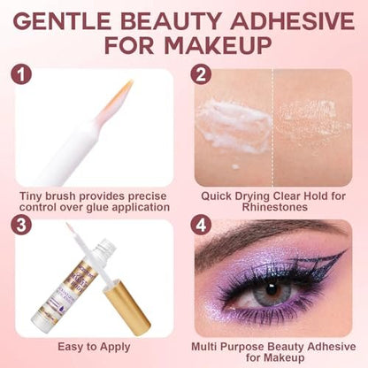 3-Pack Transparent Face Makeup Glue for Rhinestones, Waterproof Body Glue for Cosplay, Wig, Eyelashes & Hair Gems – Gentle Skin Adhesive for Women