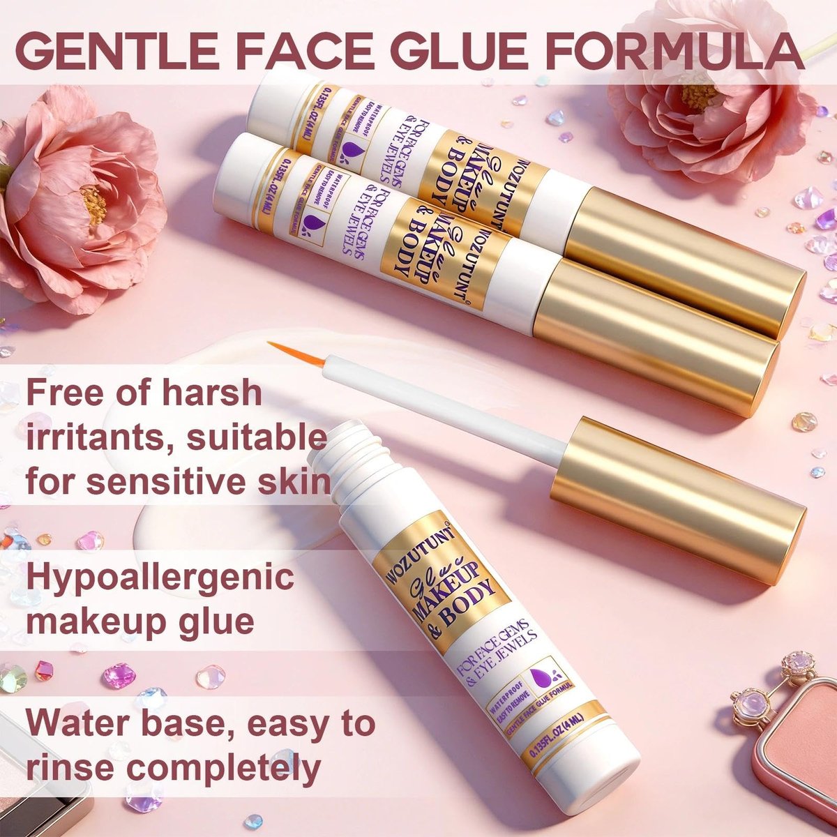 3-Pack Transparent Face Makeup Glue for Rhinestones, Waterproof Body Glue for Cosplay, Wig, Eyelashes & Hair Gems – Gentle Skin Adhesive for Women - görsel 3