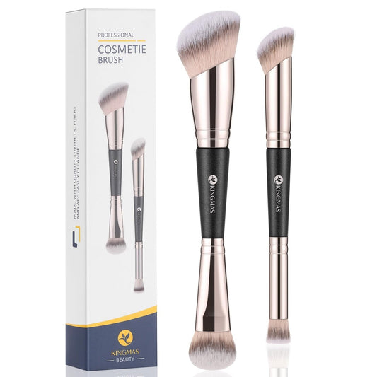 KINGMAS Foundation Concealer Brushes, 2PCS Premium Dual Ended Makeup Brush Set for Powder and Liquid Contour Blending Bronzer Concealer Cream Blush Brush