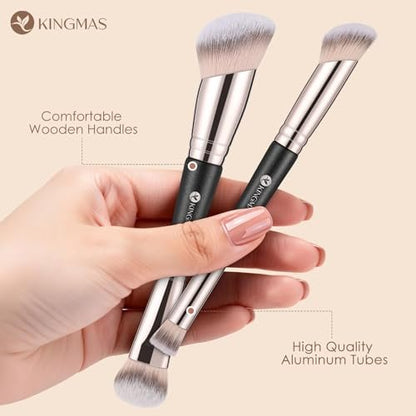 KINGMAS Foundation Concealer Brushes, 2PCS – Ergonomic Wood Handles: The handles are crafted from smooth, – Image 14