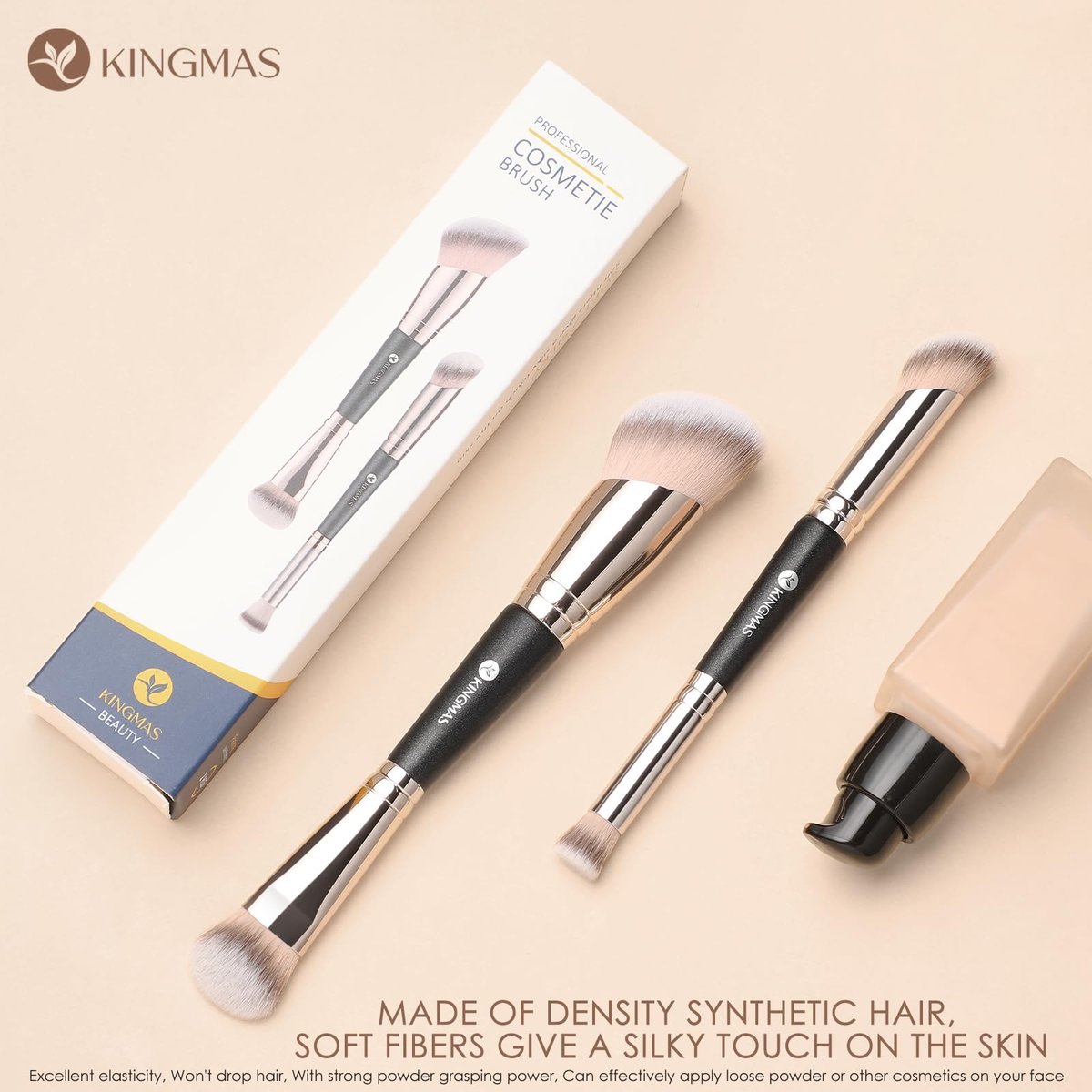 KINGMAS Foundation Concealer Brushes, 2PCS – Aluminum Ferrules: Double-crimped aluminum ferrules securely attach – Image 15