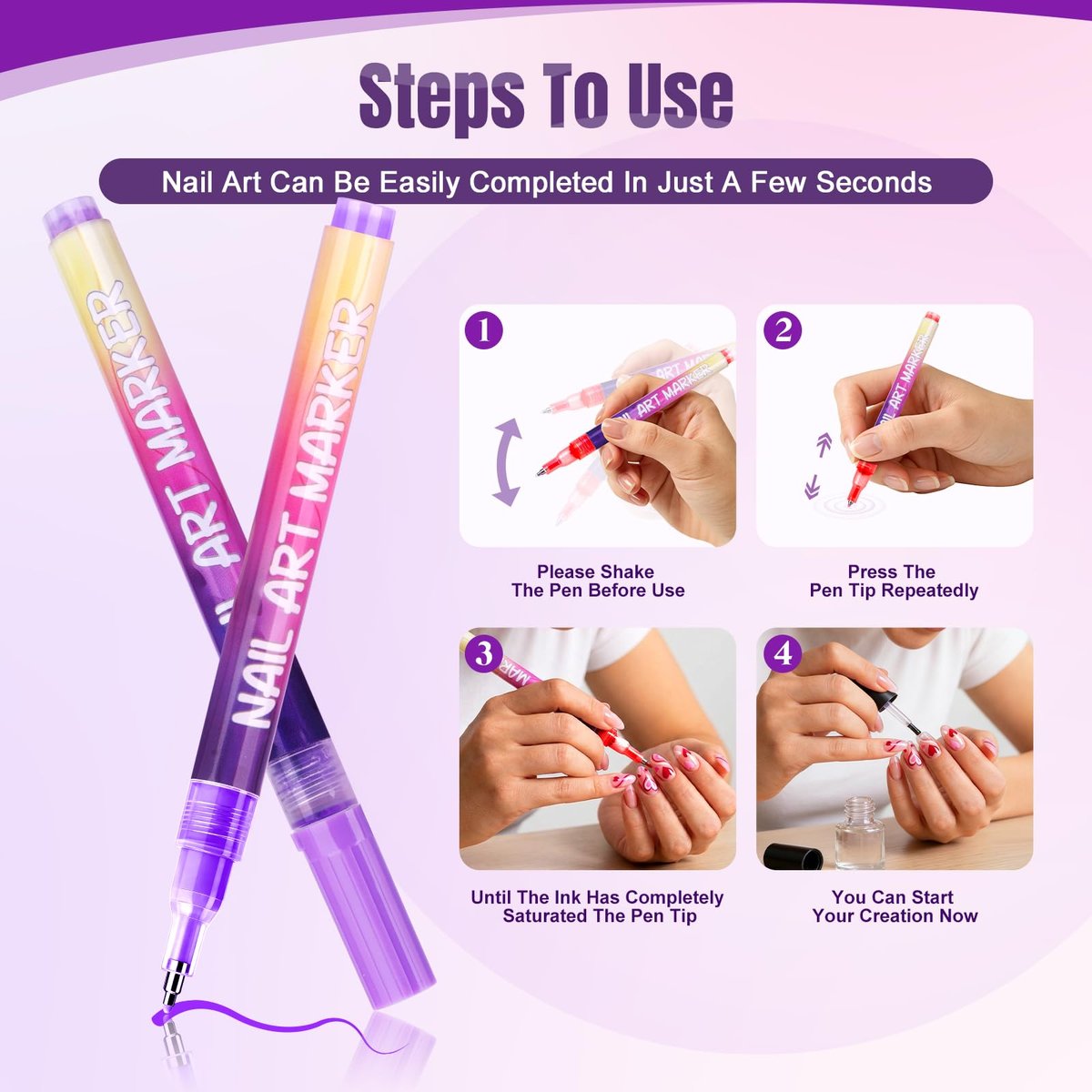 Anytin 12 Colors Nail Art Markers Set - 0.5mm Ultra-Fine Tip Nail Art Pens, Quick-Dry Waterproof Nail Polish Pens, No UV Lamp Needed for DIY Nail Art & Beginners, Easter Gift - görsel 7
