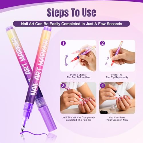 Anytin 12 Colors Nail Art Markers Set - 0.5mm Ultra-Fine Tip Nail Art Pens, Quick-Dry Waterproof Nail Polish Pens, No UV Lamp Needed for DIY Nail Art & Beginners, Easter Gift - görsel 8