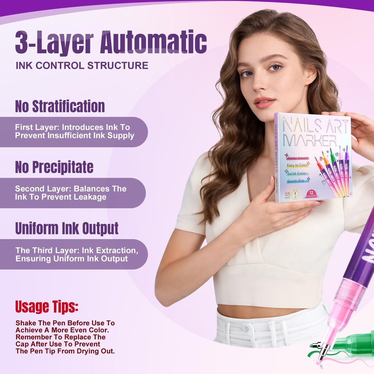 Anytin 12 Colors Nail Art Markers Set - 0.5mm Ultra-Fine Tip Nail Art Pens, Quick-Dry Waterproof Nail Polish Pens, No UV Lamp Needed for DIY Nail Art & Beginners, Easter Gift - görsel 11