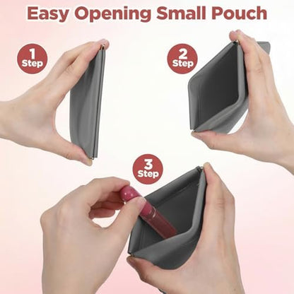 Quilax 4-Pack Personalized Snap Closure Leather Organizer Pouch - Lambskin Travel Cosmetic Bag for Makeup, Jewelry, Headphones