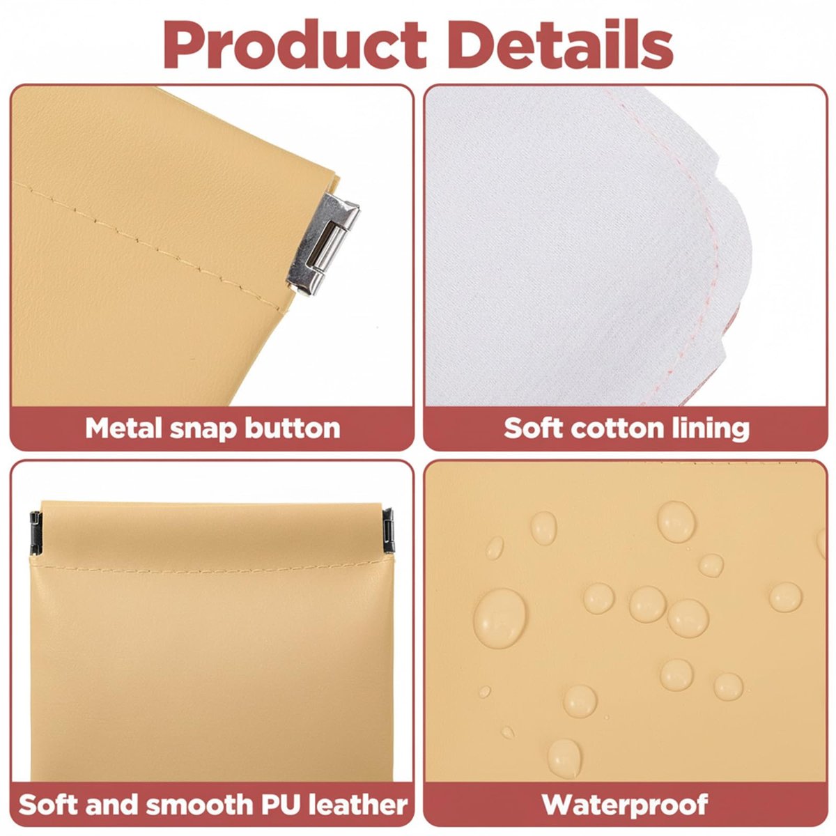 Quilax 4-Pack Personalized Snap Closure Leather Organizer Pouch - Lambskin Travel Cosmetic Bag for Makeup, Jewelry, Headphones - görsel 7