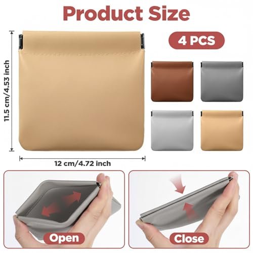 Quilax 4-Pack Personalized Snap Closure Leather Organizer Pouch - Lambskin Travel Cosmetic Bag for Makeup, Jewelry, Headphones - görsel 4