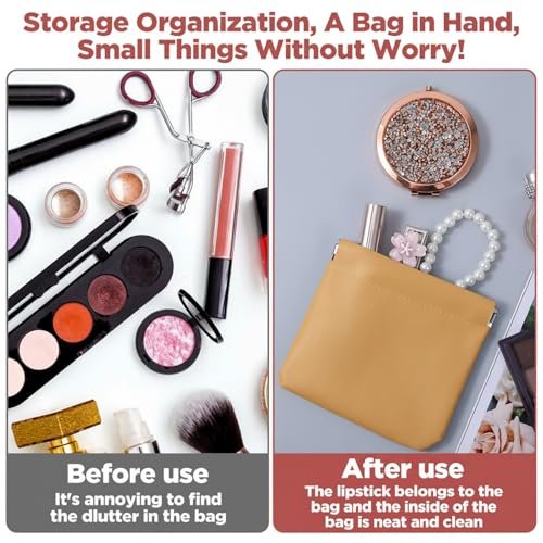 Quilax 4-Pack Personalized Snap Closure Leather Organizer Pouch - Lambskin Travel Cosmetic Bag for Makeup, Jewelry, Headphones - görsel 10