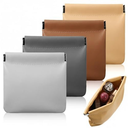Quilax 4-Pack Personalized Snap Closure Leather Organizer Pouch - Lambskin Travel Cosmetic Bag for Makeup, Jewelry, Headphones