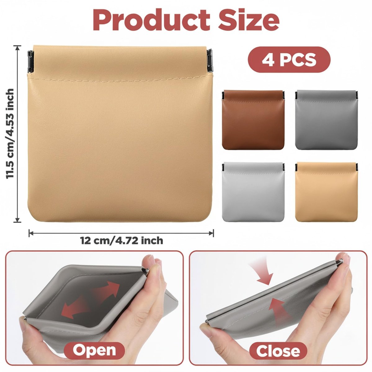 Quilax 4-Pack Personalized Snap Closure Leather Organizer Pouch - Lambskin Travel Cosmetic Bag for Makeup, Jewelry, Headphones - görsel 3