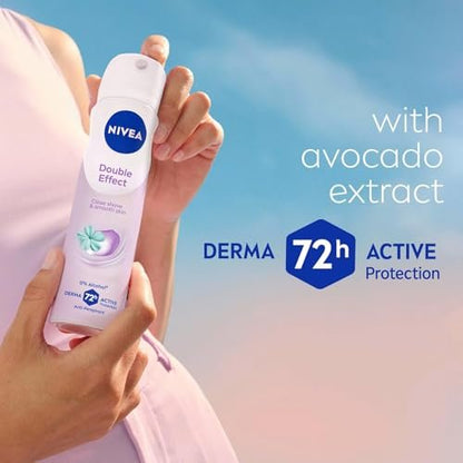 NIVEA Double Effect Anti-Perspirant Spray for Women, 72H Sweat & Odor Protection, Avocado Extract, Alcohol-Free Deodorant, Smooth Underarms, 200ml, Pack of 3 Avelisse