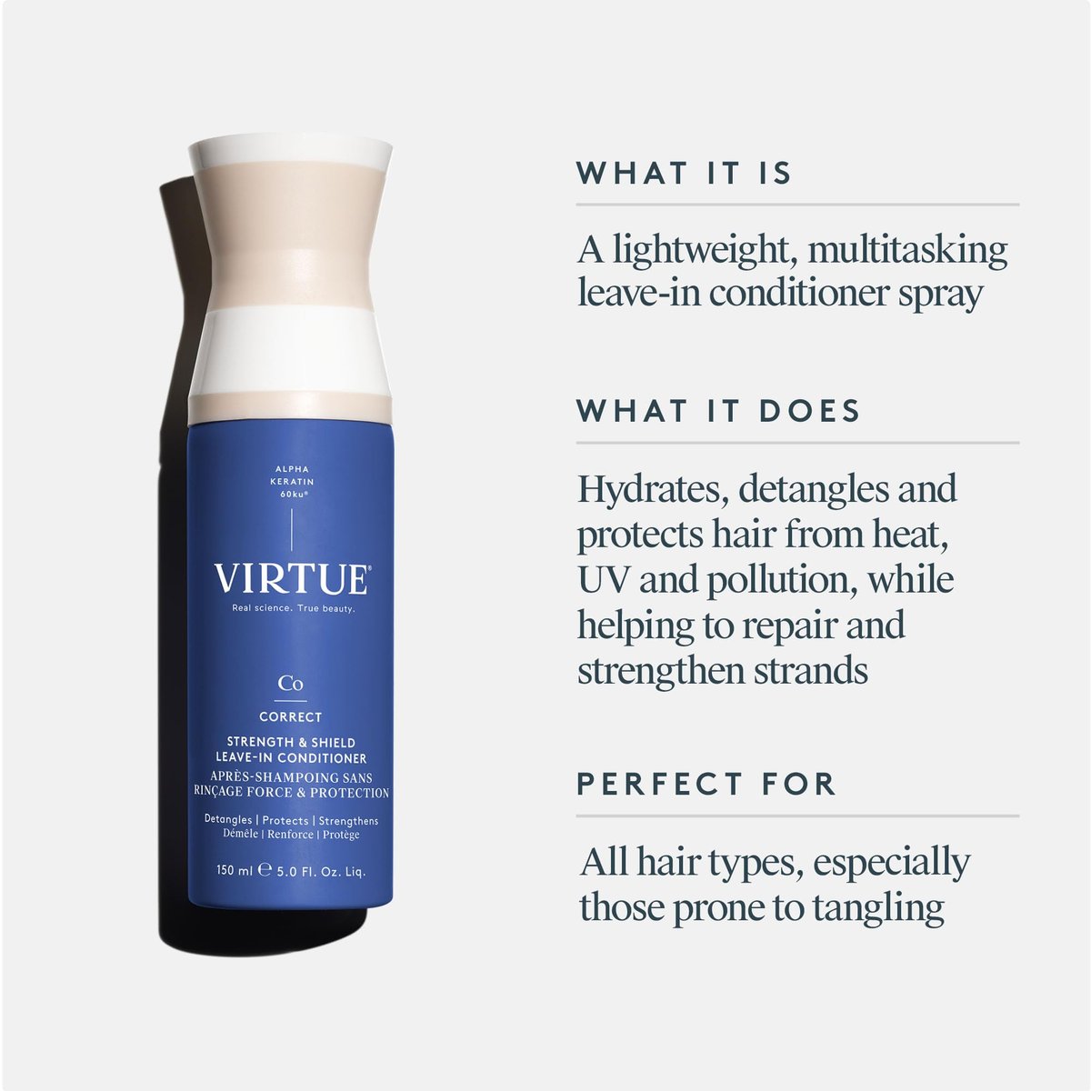 VIRTUE Strength and Shield Leave-In Conditioner – Detangling & Strengthening Treatment for All Hair Types, Color Safe, 5 Fl Oz Avelisse