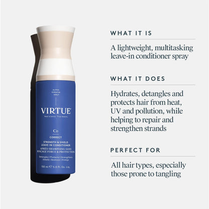 VIRTUE Strength and Shield Leave-In Conditioner – Detangling & Strengthening Treatment for All Hair Types, Color Safe, 5 Fl Oz Avelisse