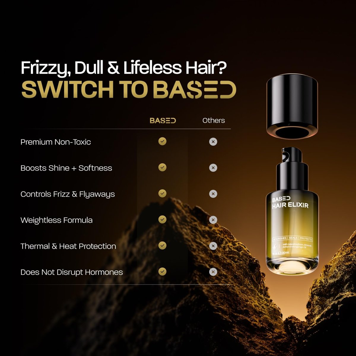 BASED Hair Elixir - Weightless Shine Serum with Heat Protection, Controls Frizz & Flyaways, Nourishes with Meadowfoam & Mongongo Oils, Non-Toxic Formula for All Hair Types (1 Fl Oz) Avelisse
