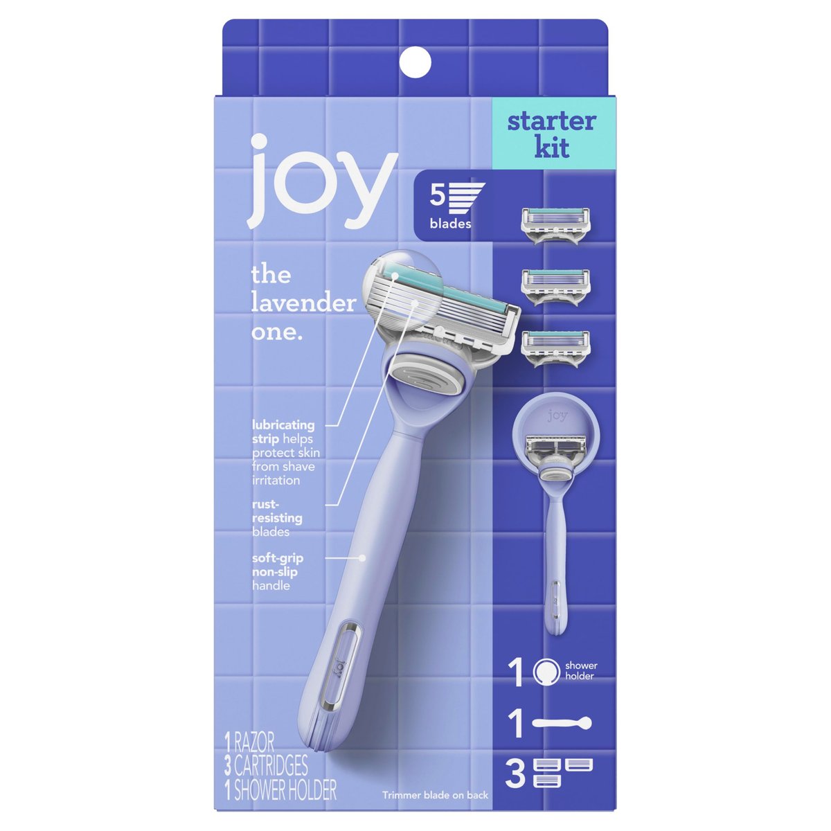 JOY Lavender Razor for Women – Shave Kit with 1 Handle, 3 Razor Blade Refills & Shower Holder (Violet) Avelisse