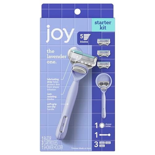 JOY Lavender Razor for Women – Shave Kit with 1 Handle, 3 Razor Blade Refills & Shower Holder (Violet) Avelisse