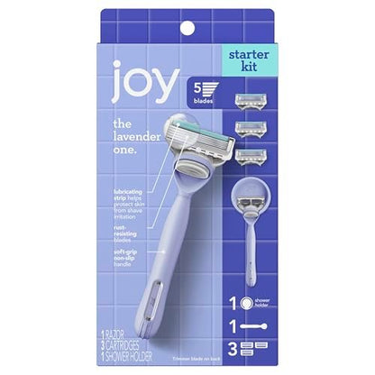 JOY Lavender Razor for Women – Shave Kit with 1 Handle, 3 Razor Blade Refills & Shower Holder (Violet) Avelisse