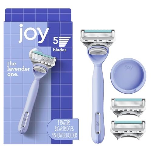 JOY Lavender Razor for Women – Shave Kit with 1 Handle, 3 Razor Blade Refills & Shower Holder (Violet) Avelisse