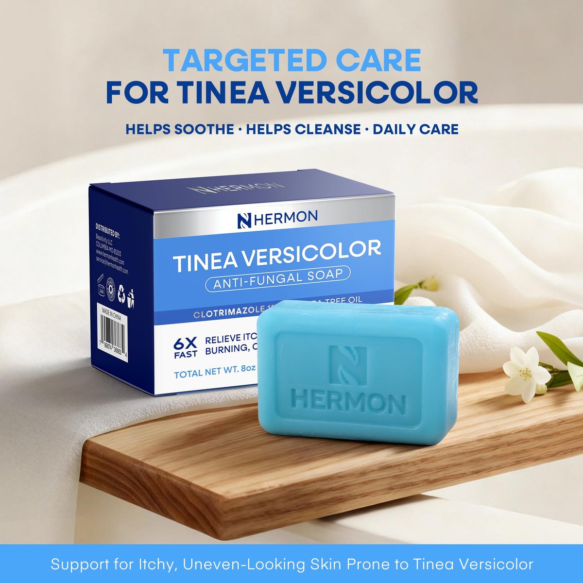 Hermon Tinea Versicolor Soap 2 Bars - Clinically Proven Multi-Functional Treatment for Tinea Versicolor, Athlete's Foot, Jock Itch, Ringworm - Fast Acting, Soothes, Cleanses, and Restores Skin Health Avelisse