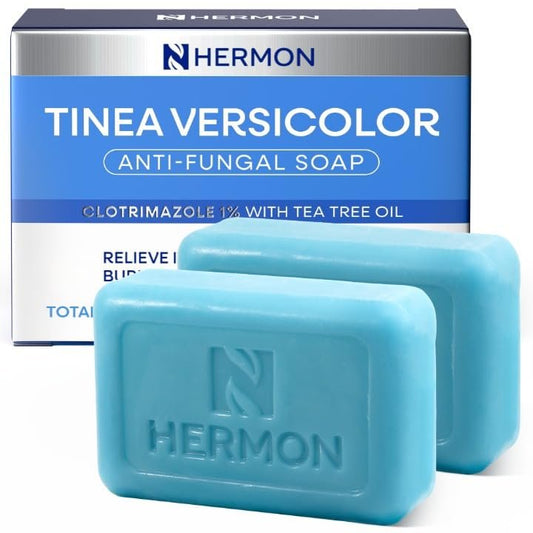 Hermon Tinea Versicolor Soap 2 Bars - Clinically Proven Multi-Functional Treatment for Tinea Versicolor, Athlete's Foot, Jock Itch, Ringworm - Fast Acting, Soothes, Cleanses, and Restores Skin Health Avelisse