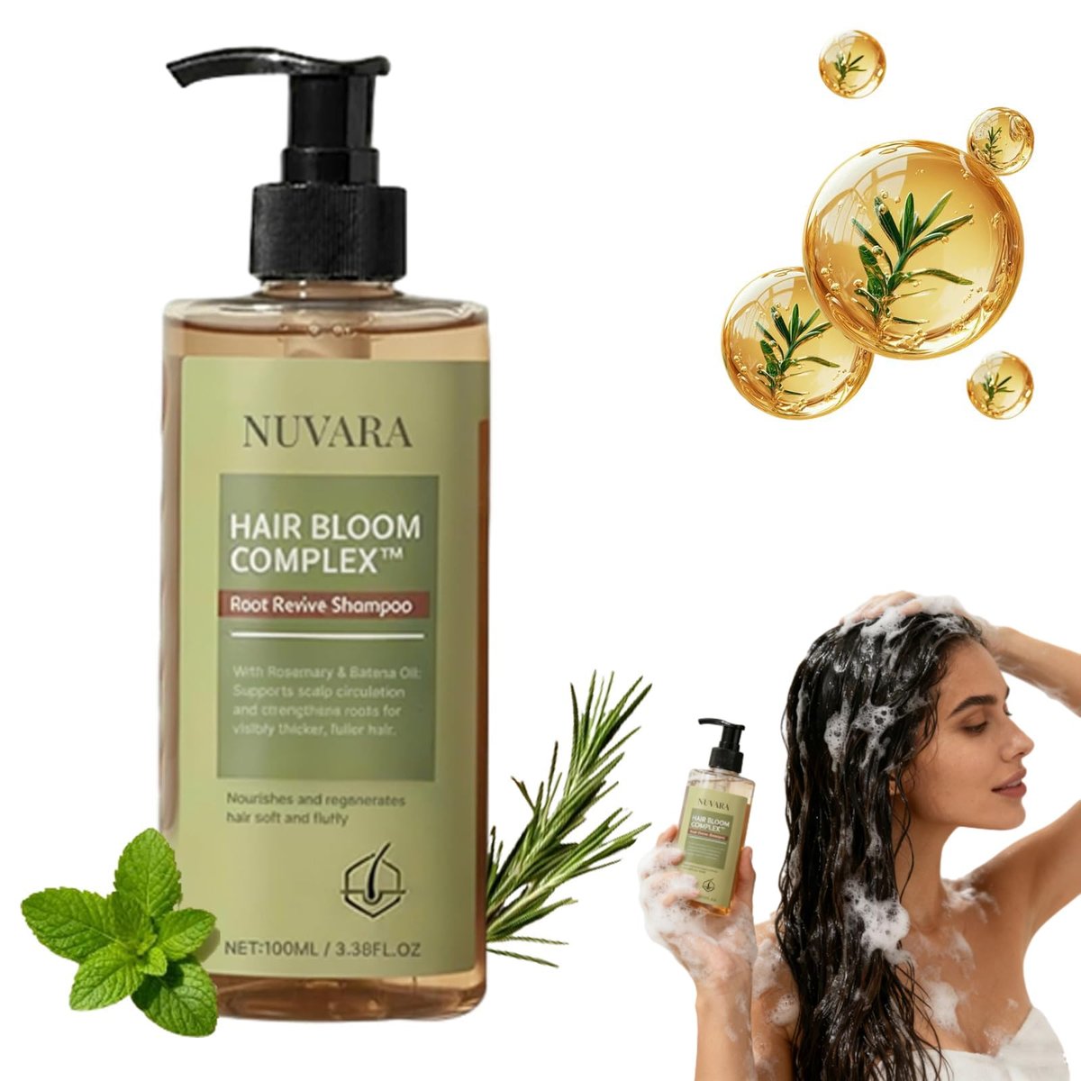 nuvara Root Revival Shampoo – Volumizing & Strengthening for Thinning, Fine, Damaged Hair (3.38 oz) Avelisse