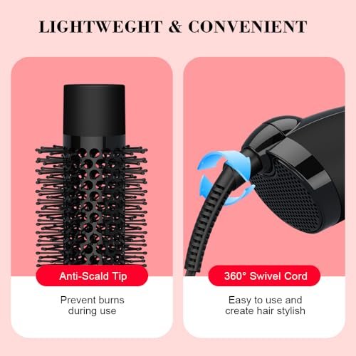 Hot Air Brush for All Hair Types – Ionic Blow Dryer & Styler with Simple 2 Heat/2 Speed Controls, Ceramic Titanium Anti-Frizz Barrel, 1000W Fast Volumizing & Smoothing Avelisse
