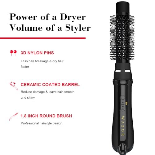Hot Air Brush for All Hair Types – Ionic Blow Dryer & Styler with Simple 2 Heat/2 Speed Controls, Ceramic Titanium Anti-Frizz Barrel, 1000W Fast Volumizing & Smoothing Avelisse