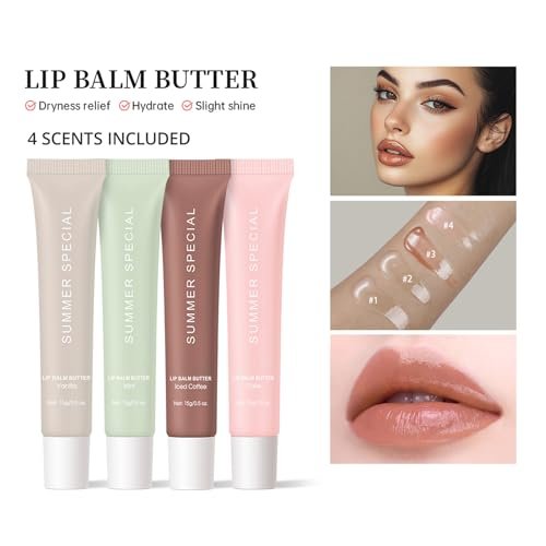 4 PCS Summer Special Lip Balm Butter - Hydrating Sheer Tinted Lip Gloss with Shea Butter & Olive Oil, Nourishing Dry Lips, Pack of 4 - görsel 14