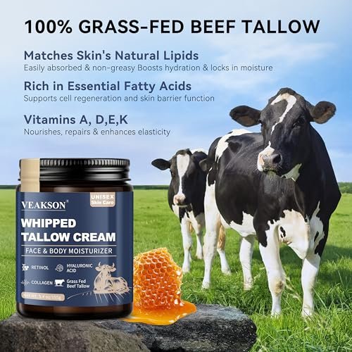 Grass Fed Beef Tallow Balm with Honey, Retinol, Collagen & Hyaluronic Acid – Anti-Aging Face & Body Moisturizer for Women & Men, 5.4 oz - görsel 8