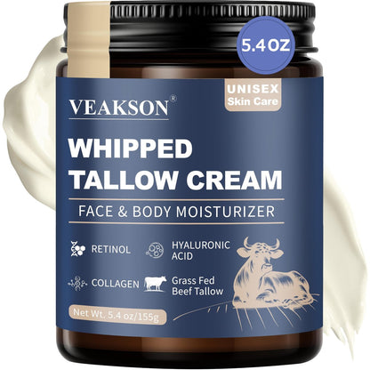 Grass Fed Beef Tallow Balm with Honey, Retinol, Collagen & Hyaluronic Acid – Anti-Aging Face & Body Moisturizer for Women & Men, 5.4 oz