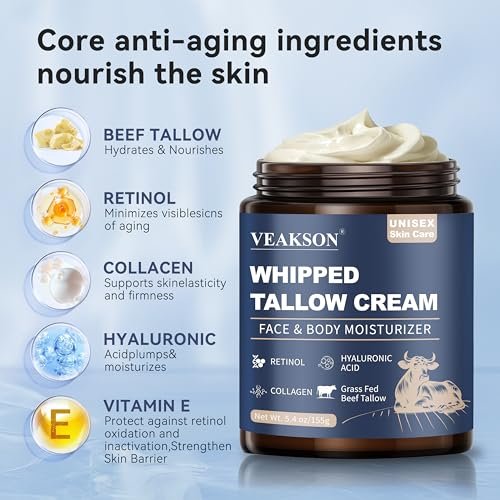 Grass Fed Beef Tallow Balm with Honey, Retinol, Collagen & Hyaluronic Acid – Anti-Aging Face & Body Moisturizer for Women & Men, 5.4 oz - görsel 6