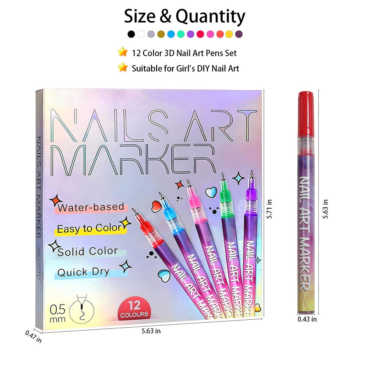 12-Color Nail Art Pens Set - Premium Nail Markers for Painting, Nail Art, and Creative Decorations for Adults and Kids - görsel 3