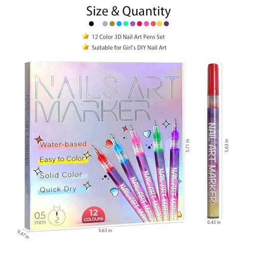 12-Color Nail Art Pens Set - Premium Nail Markers for Painting, Nail Art, and Creative Decorations for Adults and Kids - görsel 4