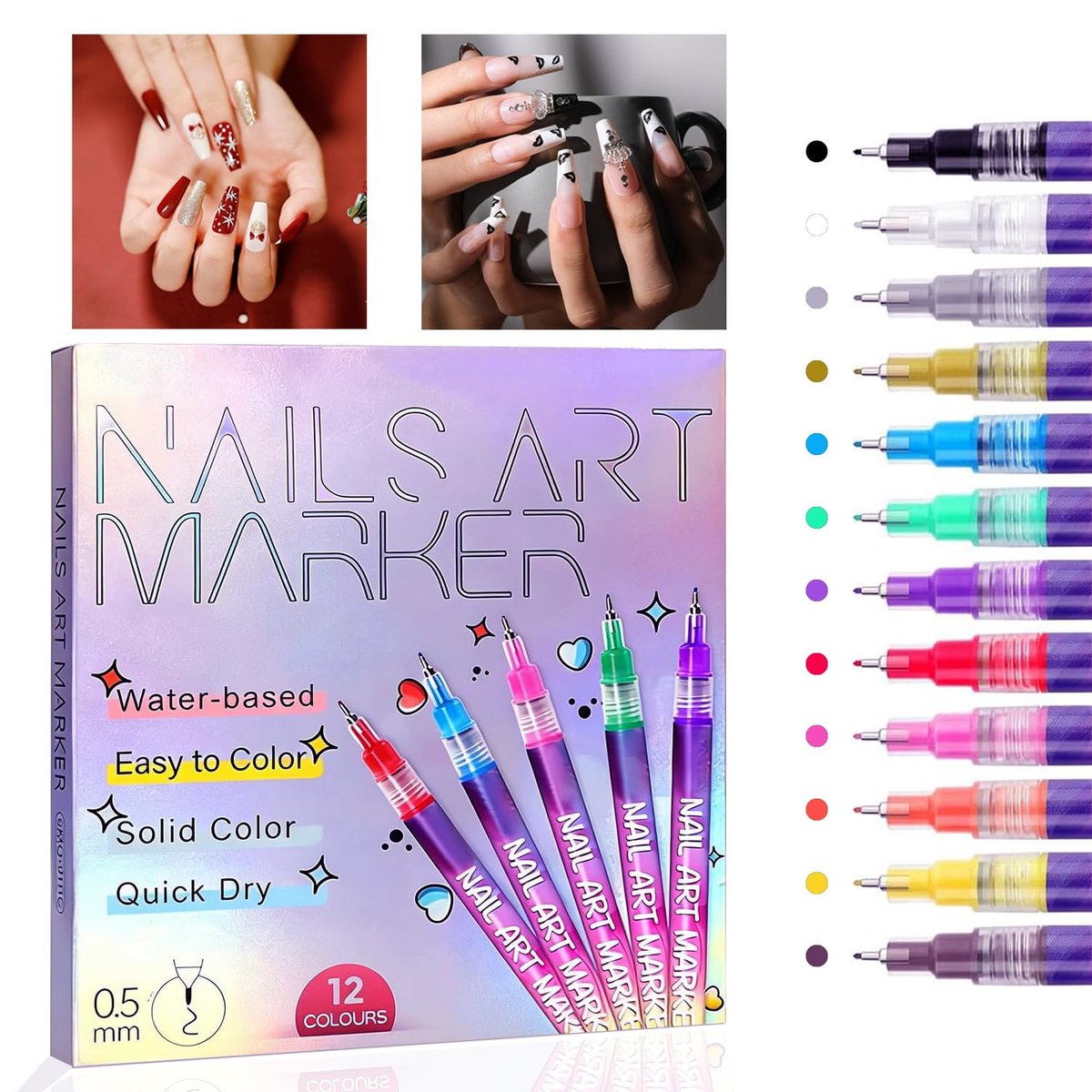 12-Color Nail Art Pens Set - Premium Nail Markers for Painting, Nail Art, and Creative Decorations for Adults and Kids - görsel 1