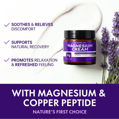 Magnesium Cream with Copper Peptide & Lavender – Muscle Relief & Sleep Support, Moisturizing Body Cream with Shea Butter & Jojoba Oil for Sensitive Skin, Daily Use, 3.53 oz Avelisse