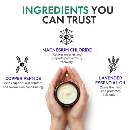 Magnesium Cream with Copper Peptide & Lavender – Muscle Relief & Sleep Support, Moisturizing Body Cream with Shea Butter & Jojoba Oil for Sensitive Skin, Daily Use, 3.53 oz Avelisse