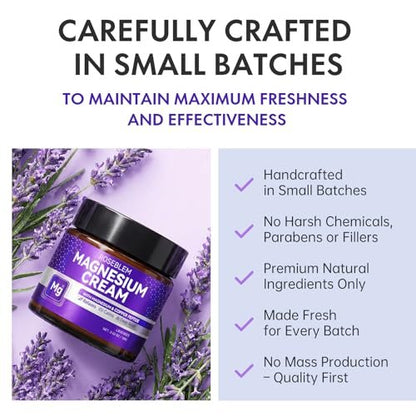 Magnesium Cream with Copper Peptide & Lavender – Muscle Relief & Sleep Support, Moisturizing Body Cream with Shea Butter & Jojoba Oil for Sensitive Skin, Daily Use, 3.53 oz Avelisse