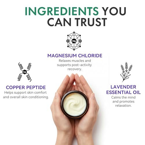 Magnesium Cream with Copper Peptide & Lavender – Muscle Relief & Sleep Support, Moisturizing Body Cream with Shea Butter & Jojoba Oil for Sensitive Skin, Daily Use, 3.53 oz Avelisse