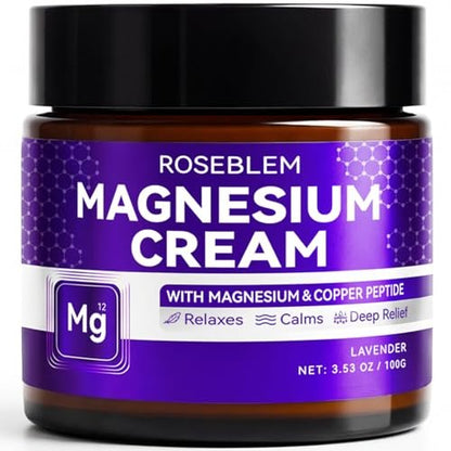 Magnesium Cream with Copper Peptide & Lavender – Muscle Relief & Sleep Support, Moisturizing Body Cream with Shea Butter & Jojoba Oil for Sensitive Skin, Daily Use, 3.53 oz Avelisse