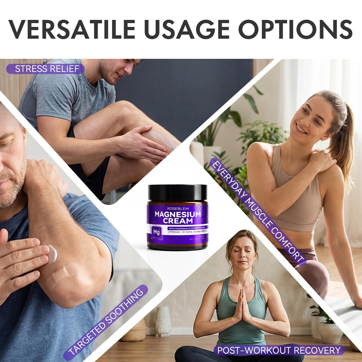 Magnesium Cream with Copper Peptide & Lavender – Muscle Relief & Sleep Support, Moisturizing Body Cream with Shea Butter & Jojoba Oil for Sensitive Skin, Daily Use, 3.53 oz Avelisse