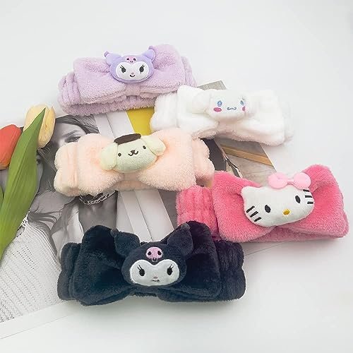 Saileg Kawaii Cartoon Headband - Cute Anime Spa Headband for Women, Soft Microfiber Coral Fluffy Towel Hairband for Face Washing, Makeup, Skincare (KT) - görsel 5