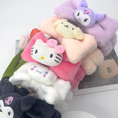 Saileg Kawaii Cartoon Headband - Cute Anime Spa Headband for Women, Soft Microfiber Coral Fluffy Towel Hairband for Face Washing, Makeup, Skincare (KT) - görsel 7