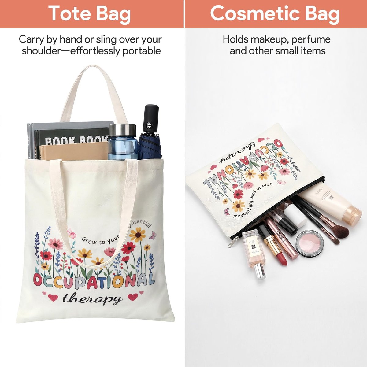 PanJoidys 3 Pcs Occupational Therapy Gifts Bag Boho Style Physical Therapist Gifts - OT Tote Bag with Cosmetic Bag Glass Cup for Women Birthday - görsel 11