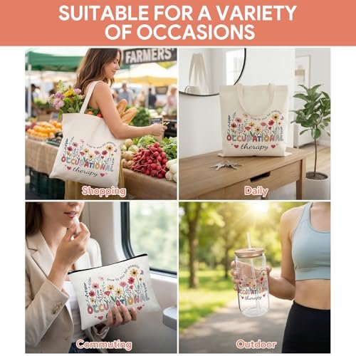 PanJoidys 3 Pcs Occupational Therapy Gifts Bag Boho Style Physical Therapist Gifts - OT Tote Bag with Cosmetic Bag Glass Cup for Women Birthday - görsel 14